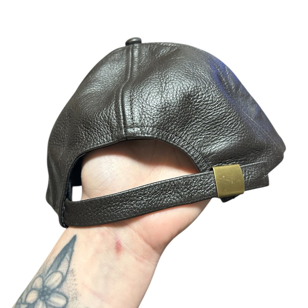 Vintage Genuine Leather Brown Strapback Minimalist Y2K Streetwear Cap Adjustable - Picture 3 of 6